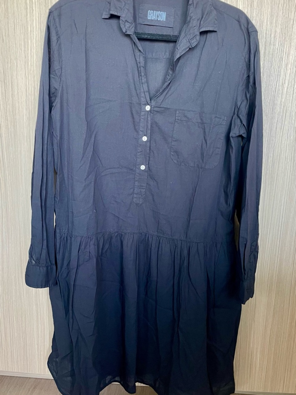 Grayson Black Long-Sleeve Tiered Summer-weight Shirt Dress with Pockets